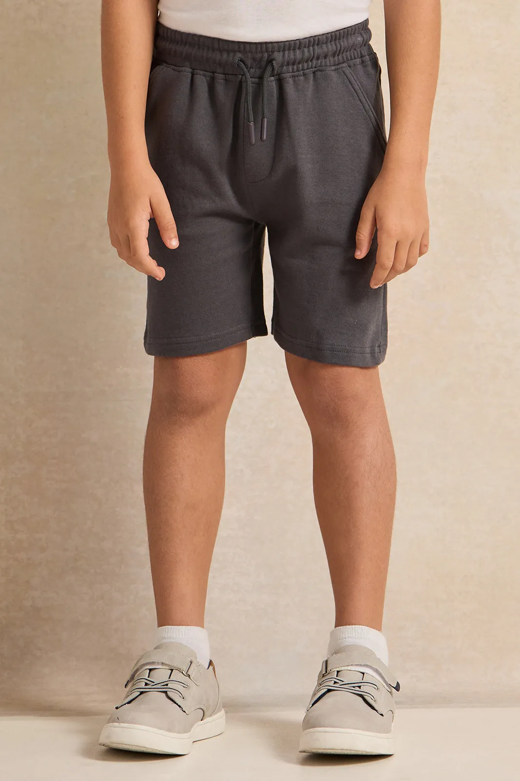 Boys Grey Striped T-Shirt And Shorts Set (2 Piece)