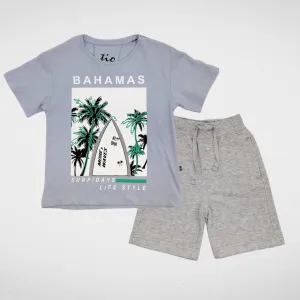Boys Set (Tshirt & Short) - "Palm" - Baby Blue