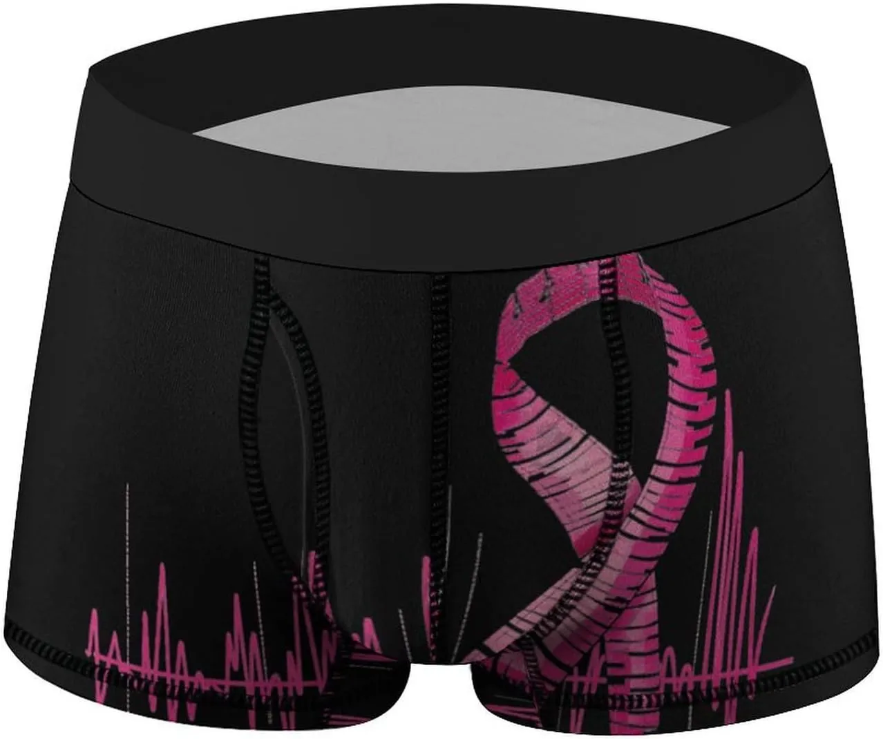 Breast Cancer Heartbeat Ribbon Mens Boxer Brief Funny Underwear Trunks Breathable Soft Printed Shorts