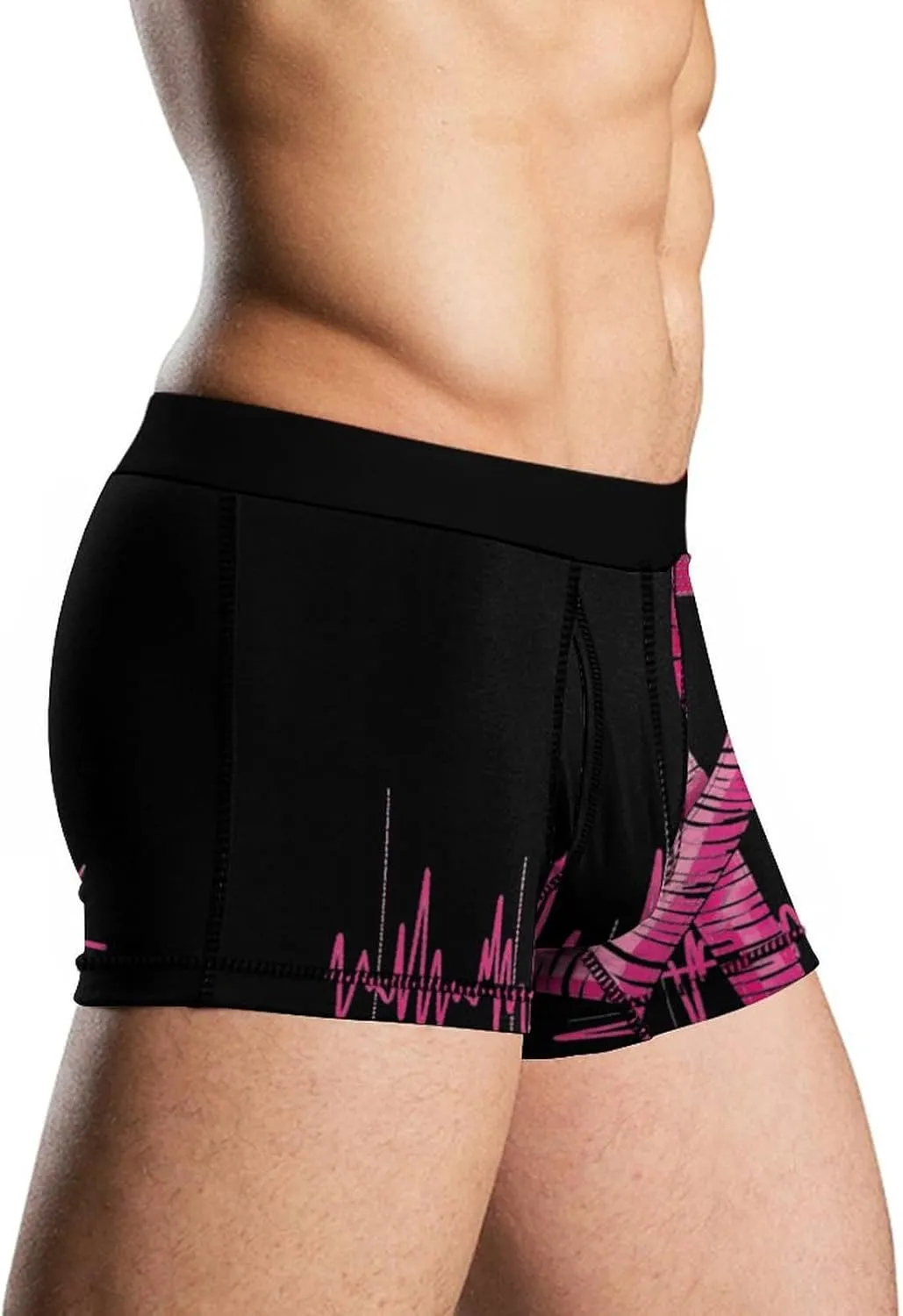 Breast Cancer Heartbeat Ribbon Mens Boxer Brief Funny Underwear Trunks Breathable Soft Printed Shorts