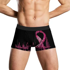 Breast Cancer Heartbeat Ribbon Mens Boxer Brief Funny Underwear Trunks Breathable Soft Printed Shorts