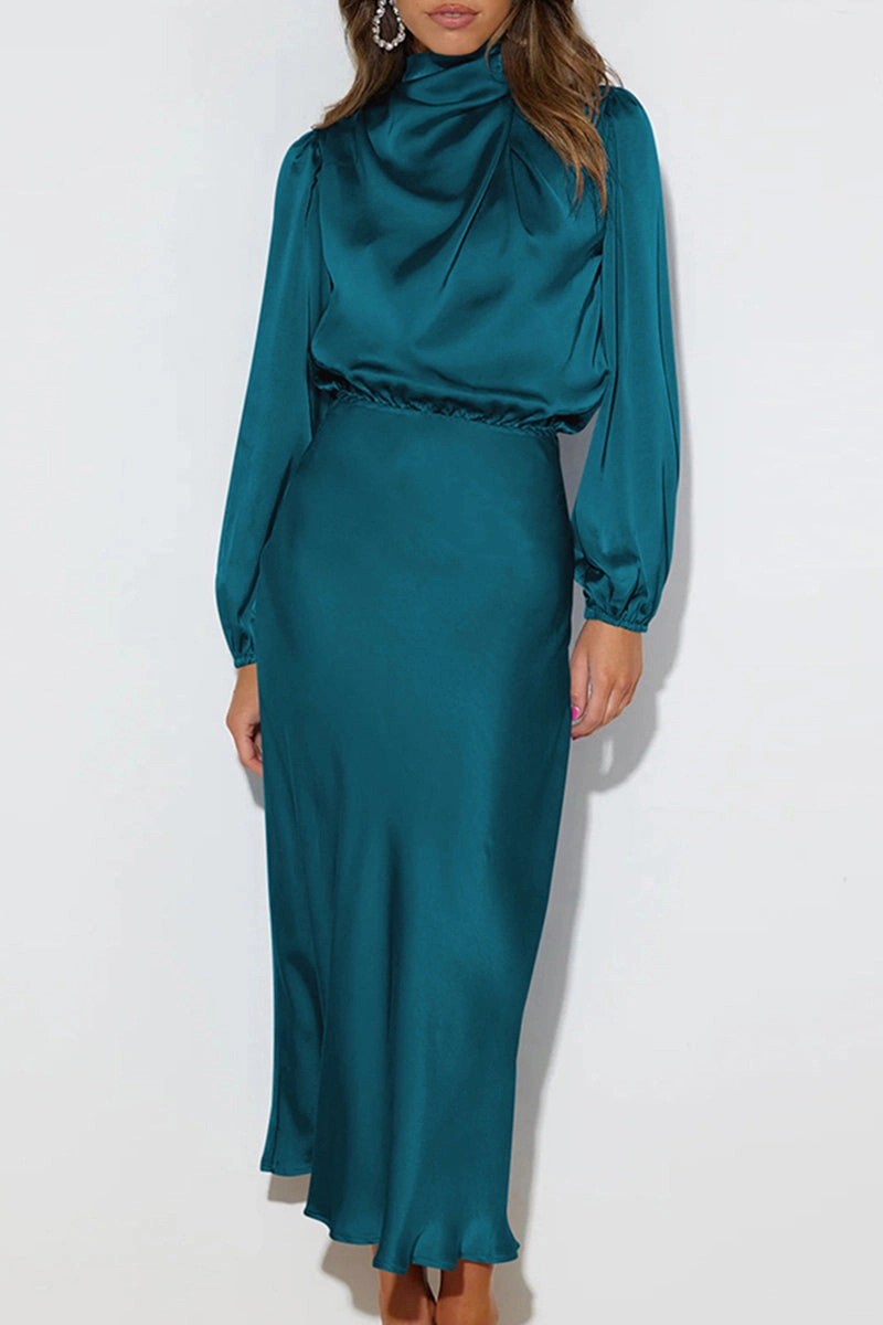 Work Ready Machine-washable SATIN LONG SLEEVED LOOSE MAXI DRESS