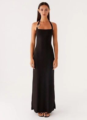Selene Maxi Dress - Black Work or Play Collar Accent