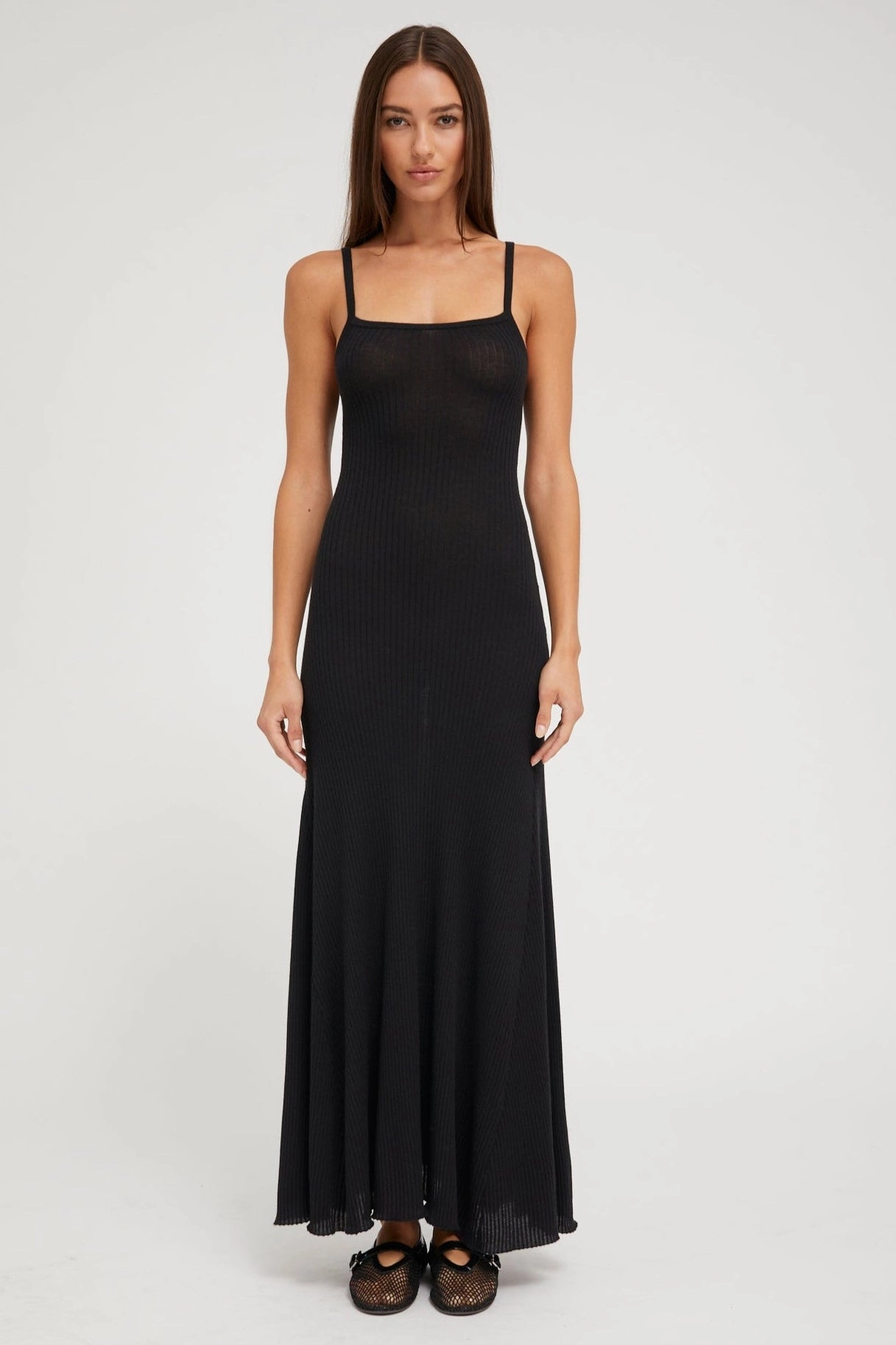 Black Cashmere Rib Maxi Dress Polished Layer