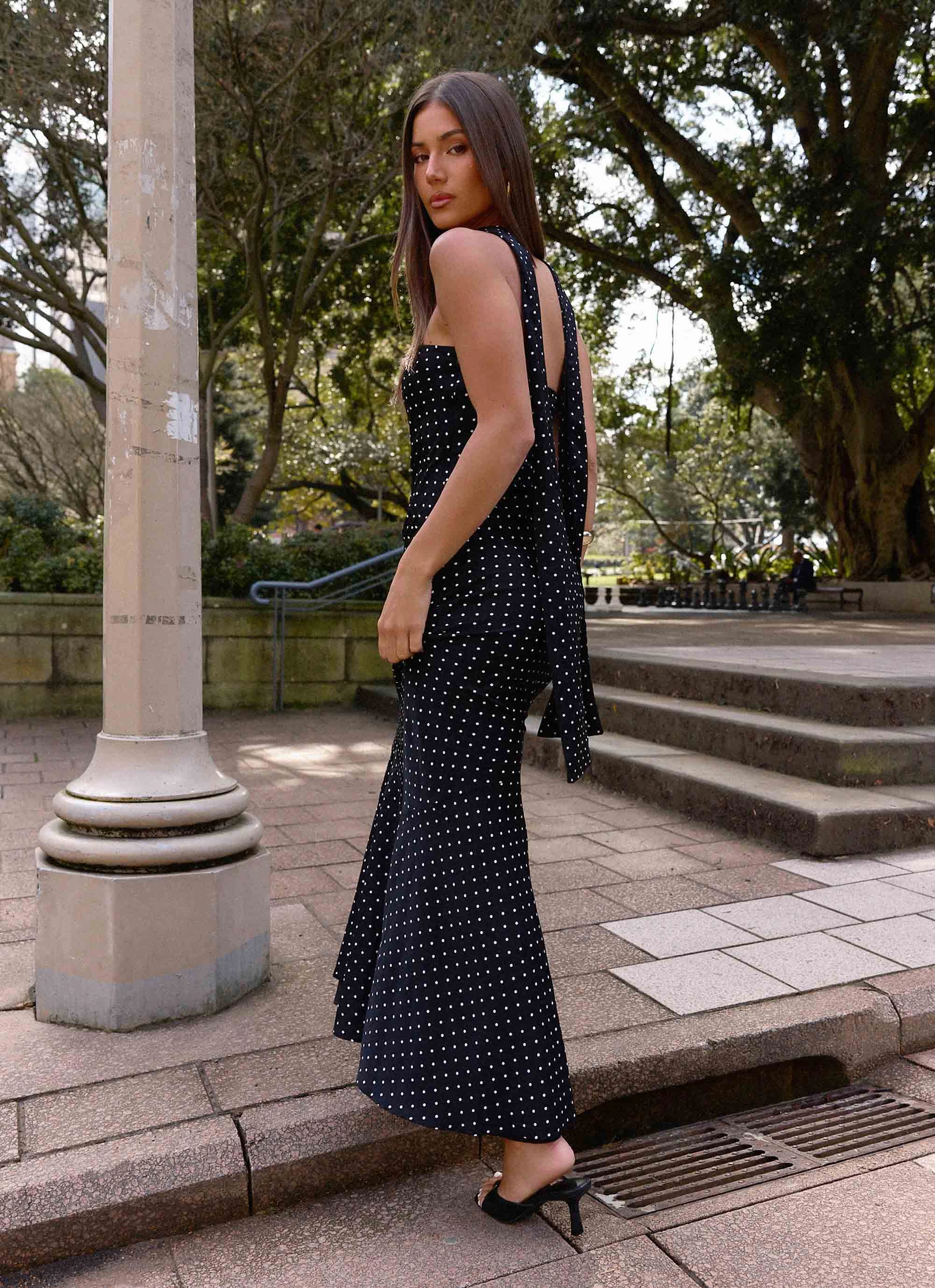 Sleek Look Chic Balance Under The Pagoda Maxi Dress - Black Polkadot