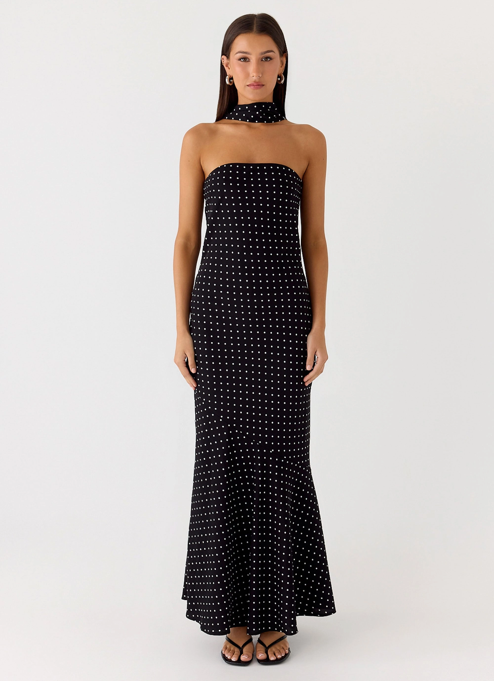 Art Inspired Edgy vibes Under The Pagoda Maxi Dress - Black Polkadot