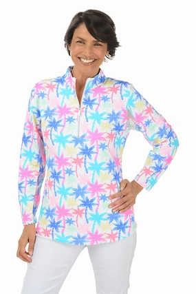MeshVentilation ComfortStretchFit Neon Palms Cooling UPF50  Mock Neck Top