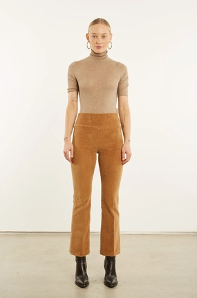 Camel Corduroy Ankle Flare Pants Comfort Waist