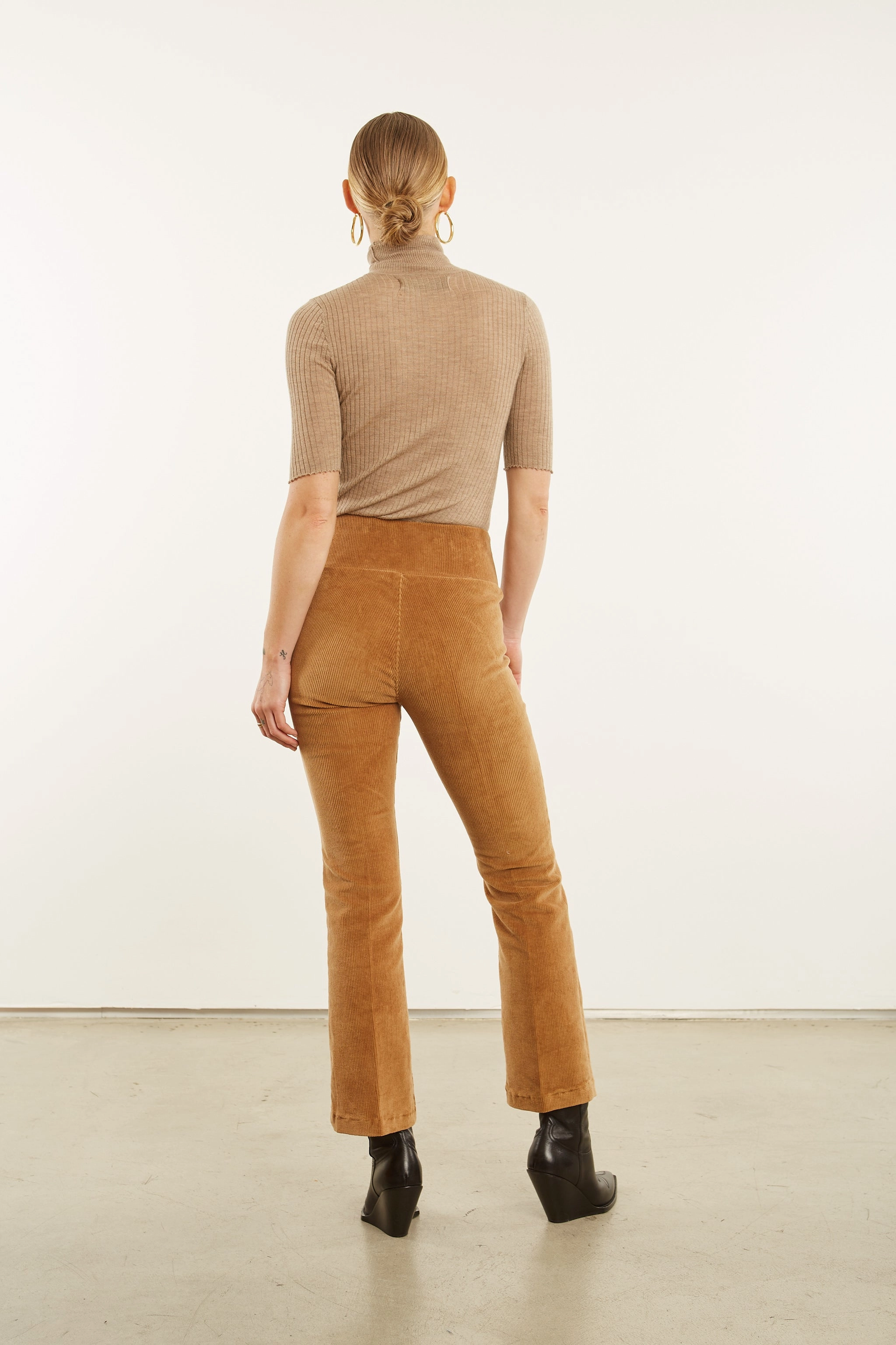 Camel Corduroy Ankle Flare Pants SmoothZipClosure Everyday Flex
