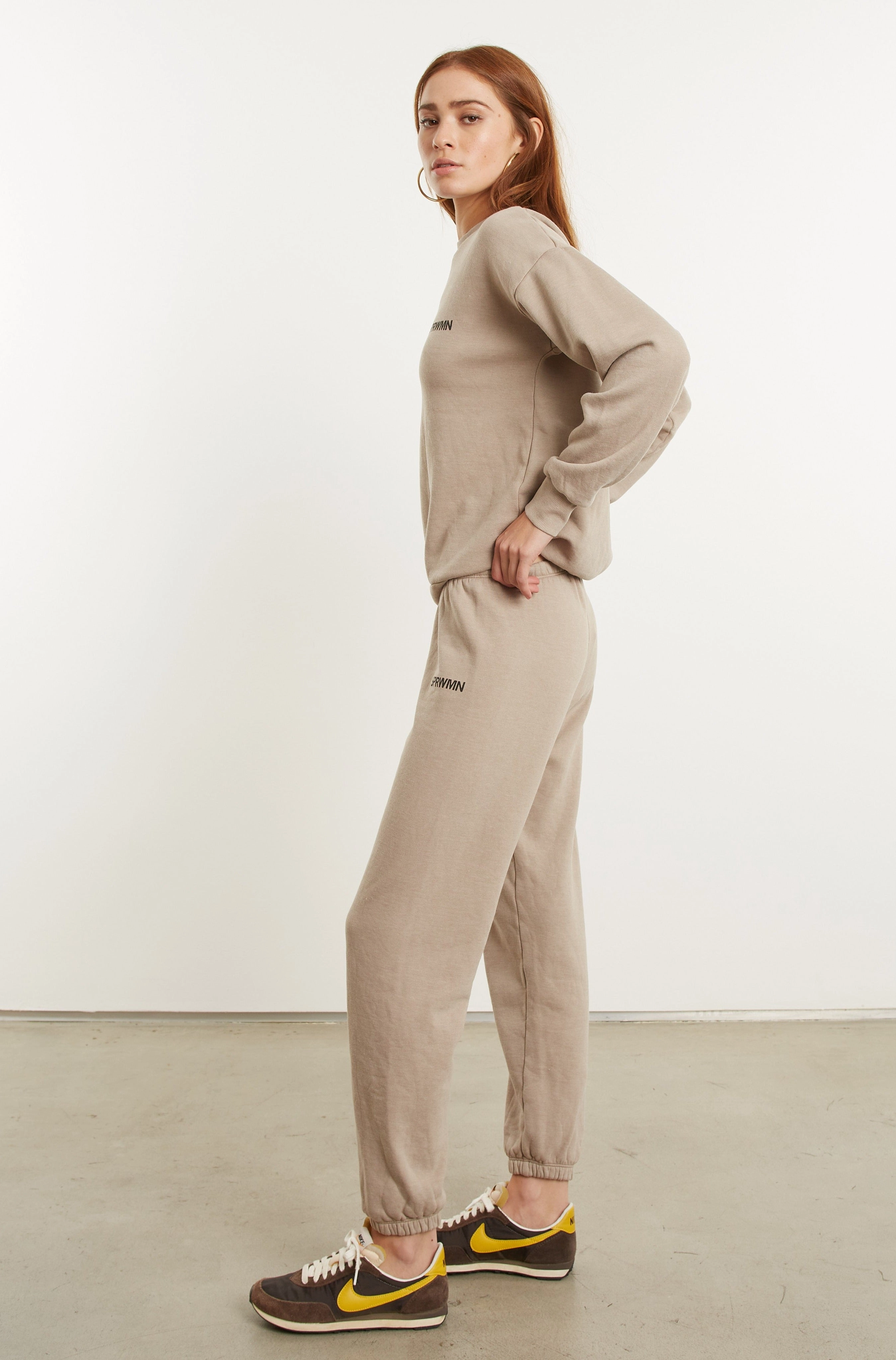 Lightweight Weave Material High Collar Option Light Khaki Logo Sweatshirt