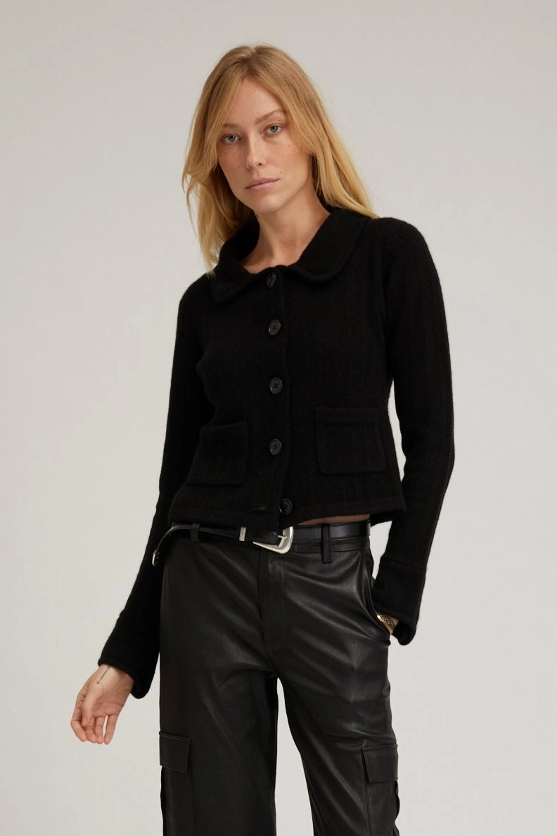 AntiSnag Fabric Black Cashmere Collared Cardigan