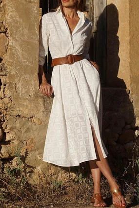 WOMEN SQUARE PATTERNED SEXY SLIT LONG DRESS Flare Breeze Smart Style