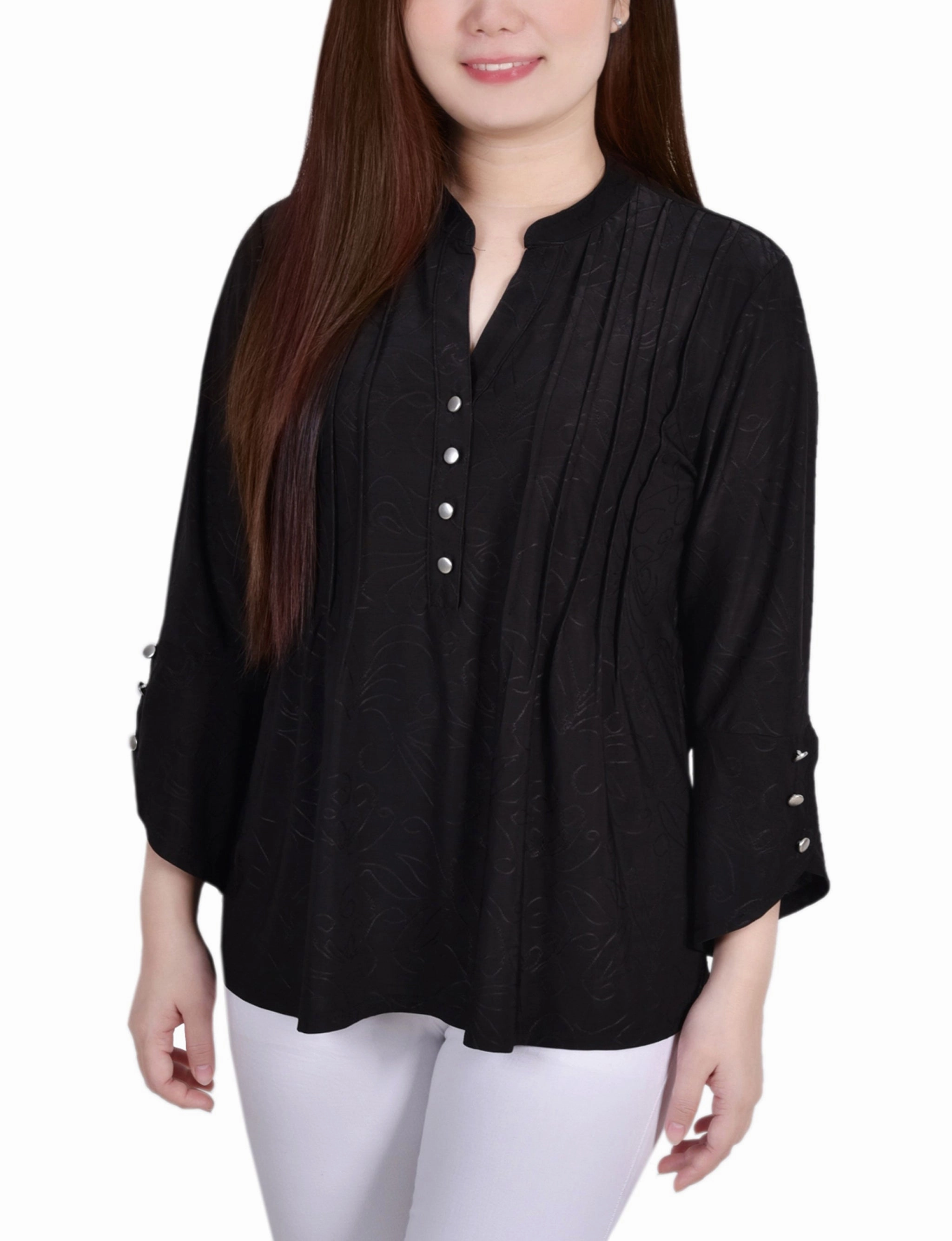3/4 Sleeve Overlapped Bell Sleeve Y Neck Top DurableBlend