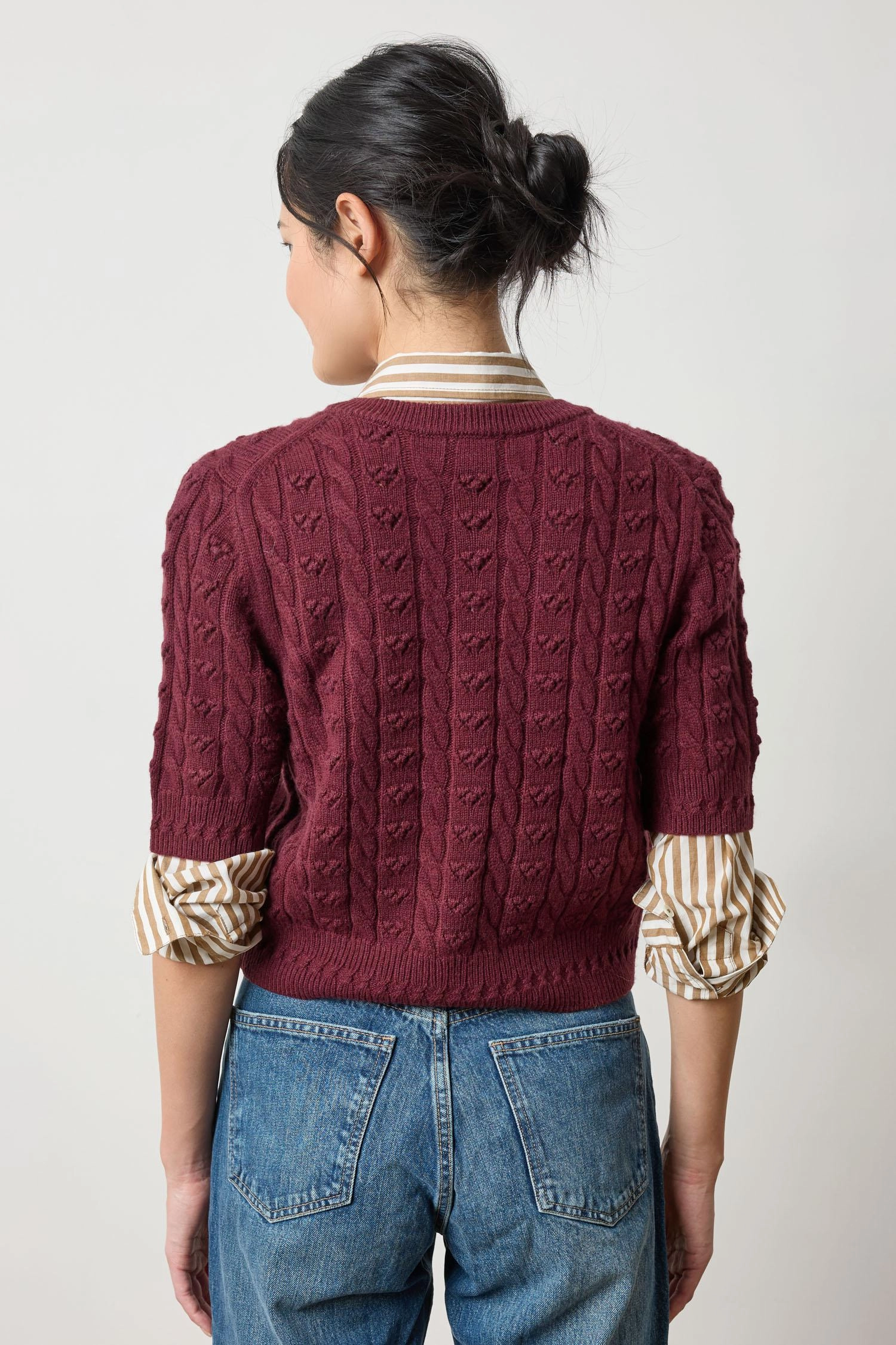 Short Sleeve Cardigan Sweater Plum Casual Style