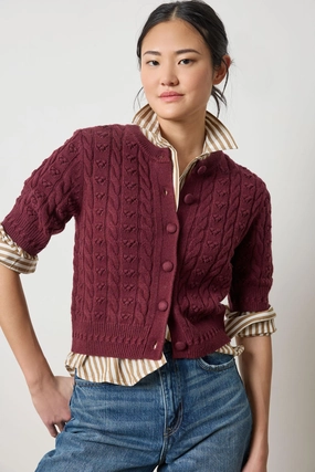 Temperature control Short Sleeve Cardigan Sweater Plum