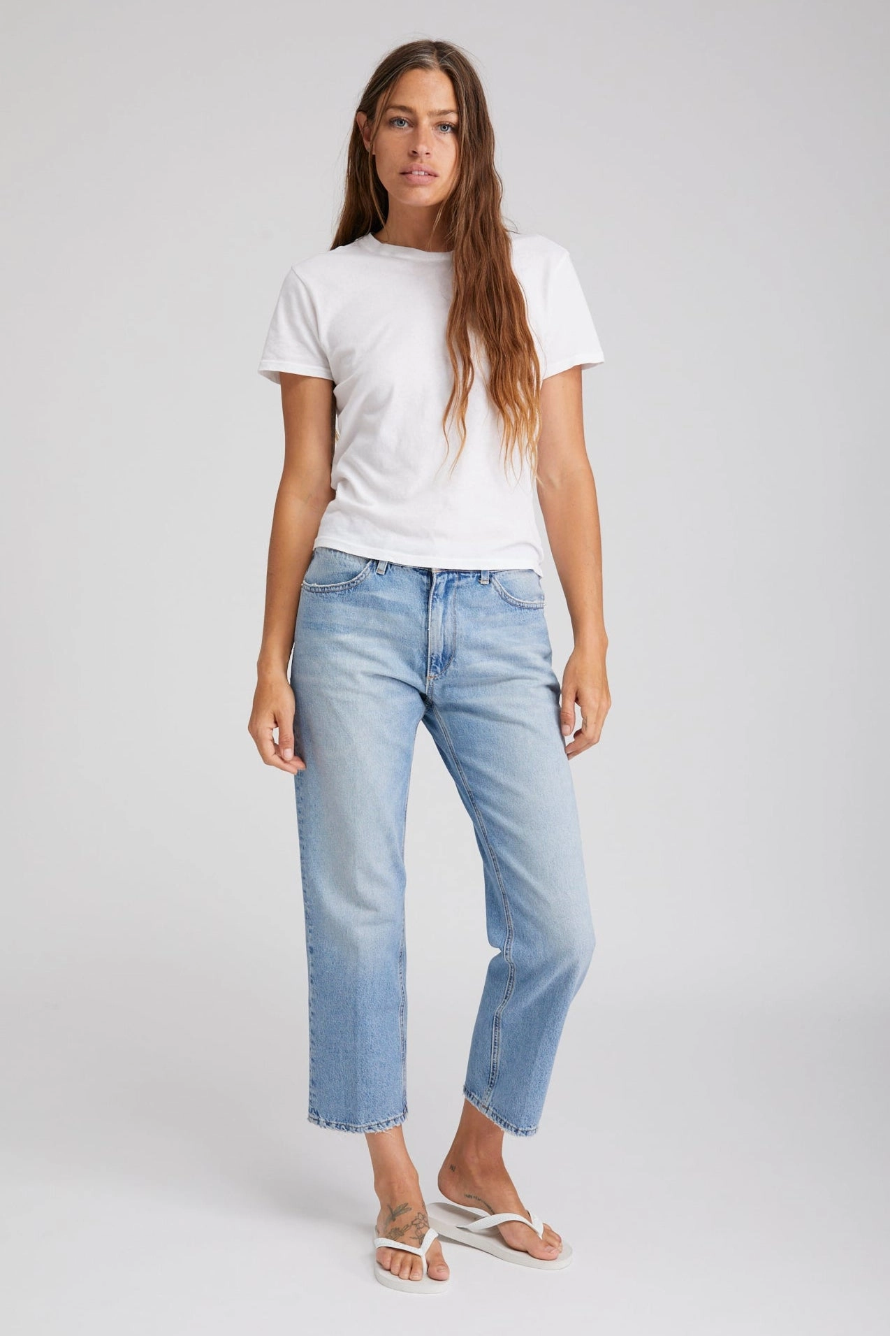 BondedShoulderTaping Victoria Cropped Straight Leg Denim