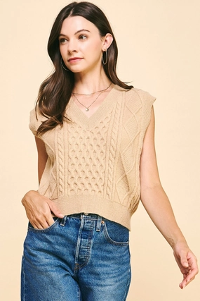 Nora Cable Sweater Vest ButtonlessClosure Stain Repellent Coating