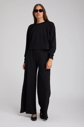 Black Knit Wide Leg Pants Tagless Neckline