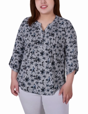 Plus Size 3/4 Roll Sleeve Top Layered Hem Reinforcement QuickDry Texture
