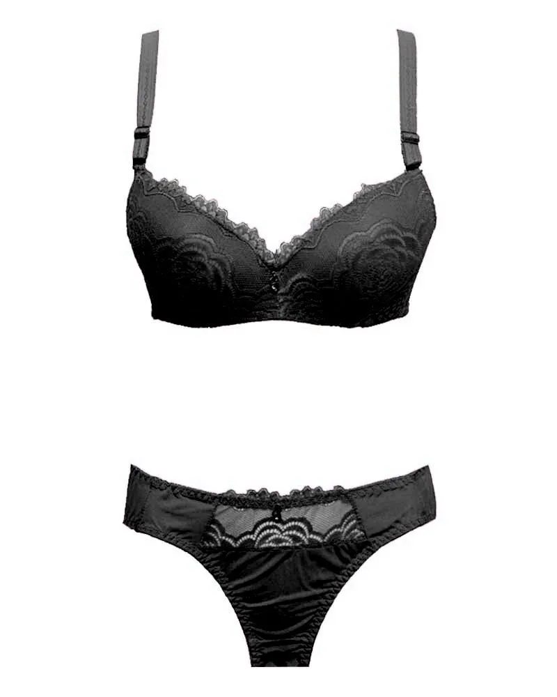 Bridal Black 801625 Double Padded Pushup Bra Panty Set - By Senselle