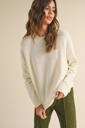 Brielle Crew Neck Sweater in Cream High Collar Protection Design