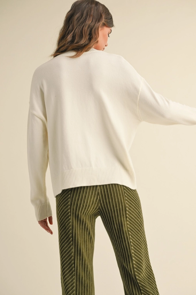 Fleece Pullover Brielle Crew Neck Sweater in Cream