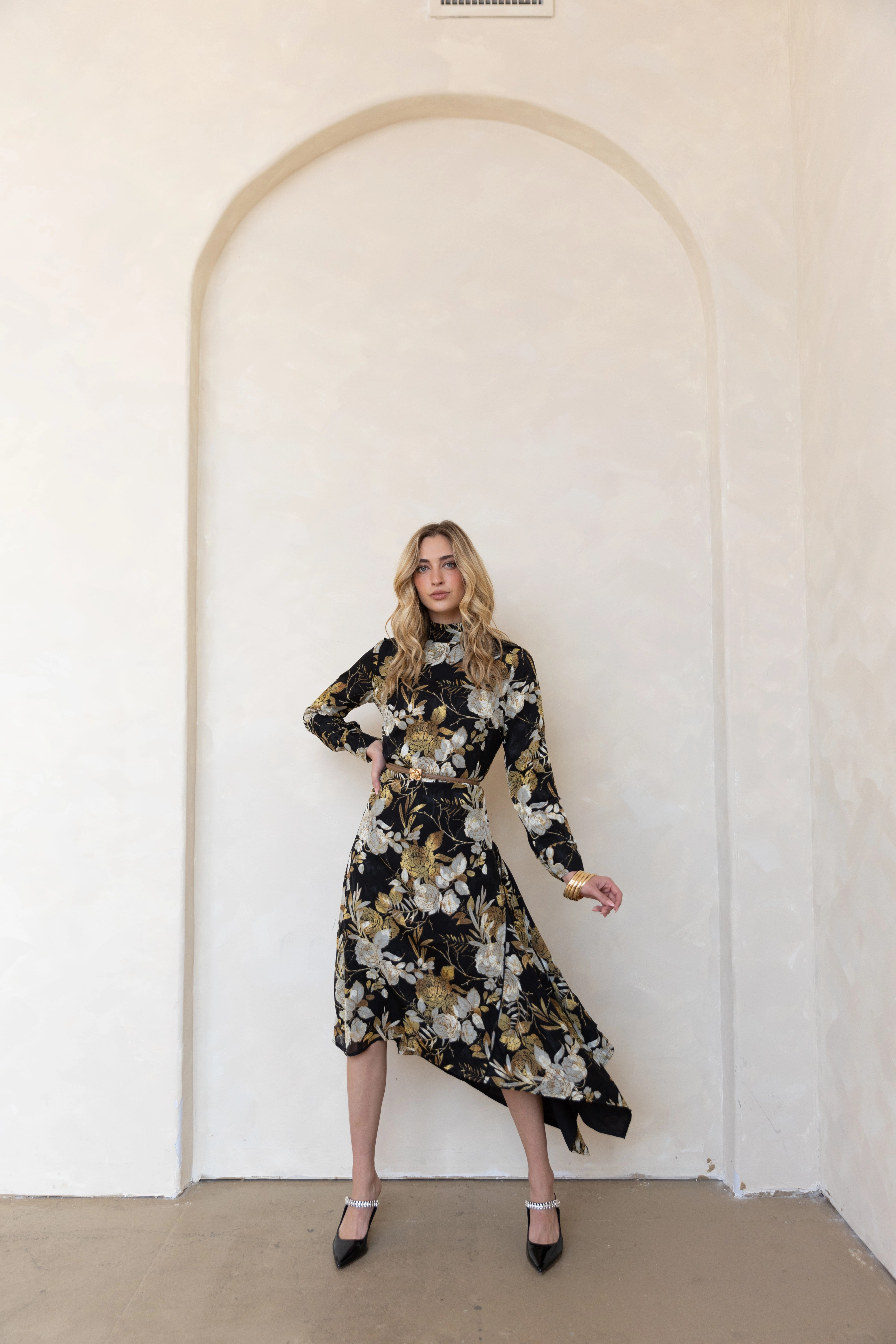 Jillian Floral Dress Textured Flow Lightweight-Lining