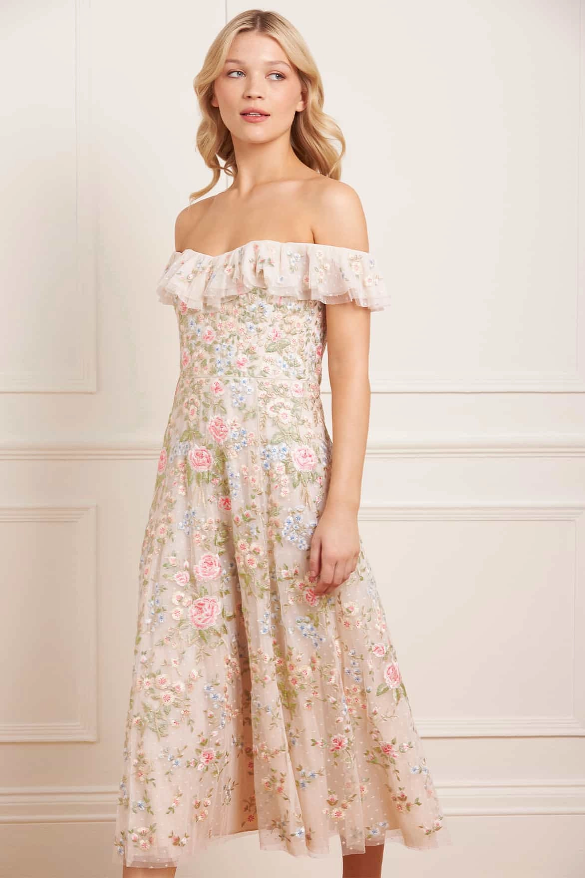 Subtle Look Antoinettes Floral Off-Shoulder Ballerina Dress