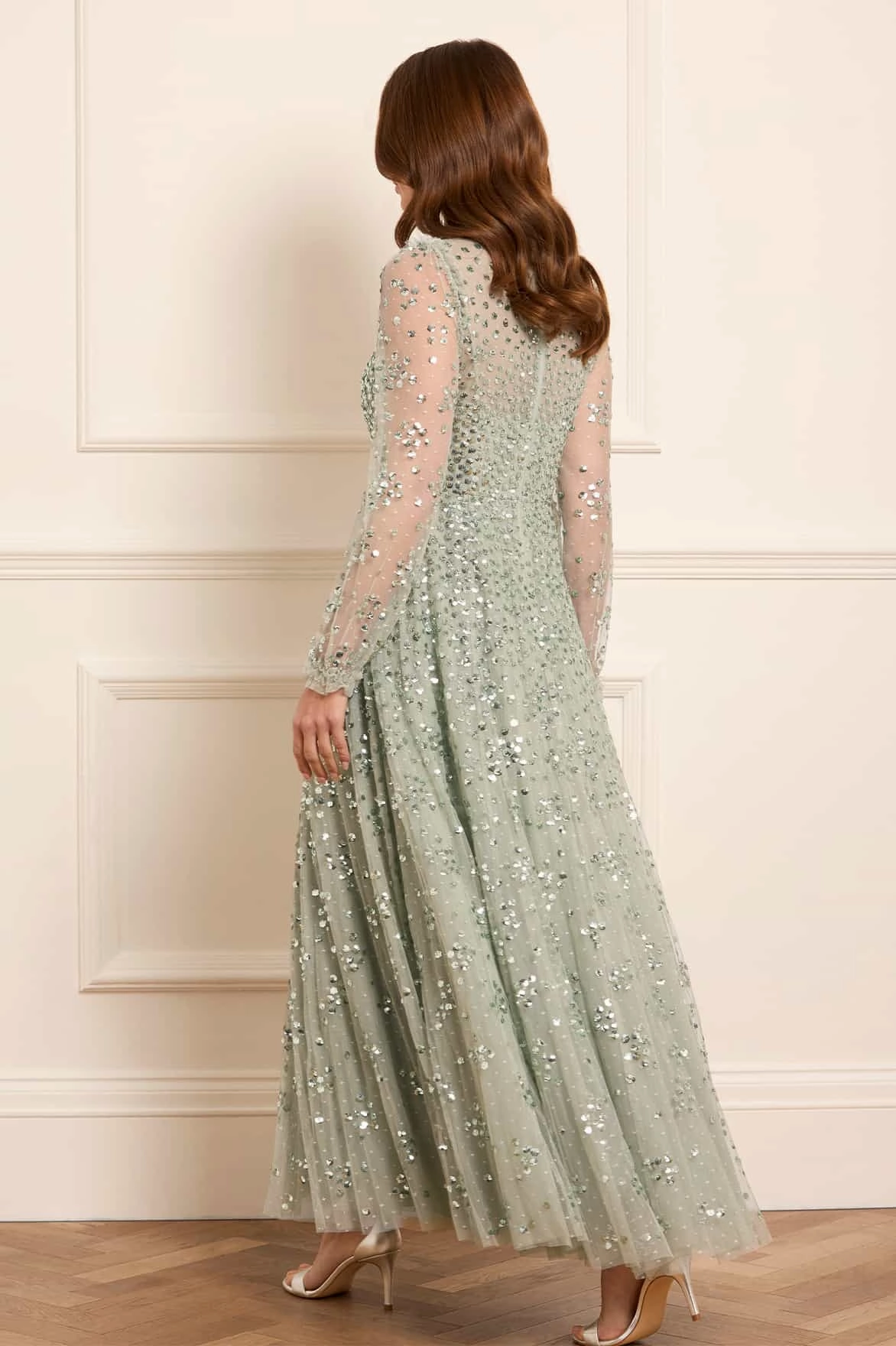 Leila Dot V-Neck Ankle Gown Light Wrap