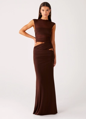 Briony Maxi Dress - Cool Chocolate Soft Feel