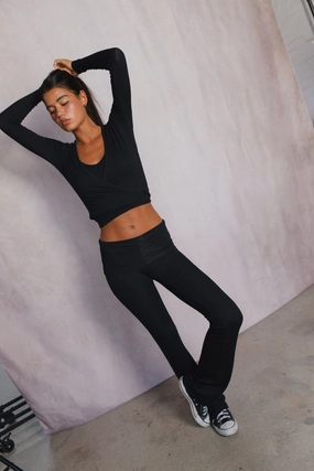 Britney Pants Baby Ribbed - Black Commuter Fit Core Stretch