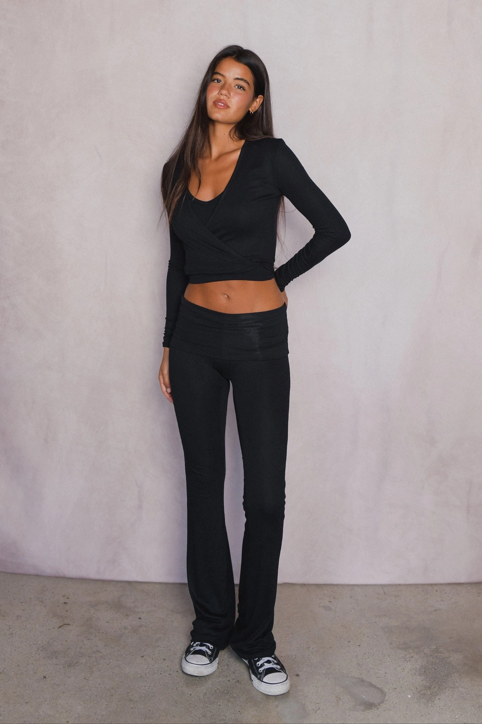 Britney Pants Baby Ribbed - Black Comfort Waist Chilly Weather