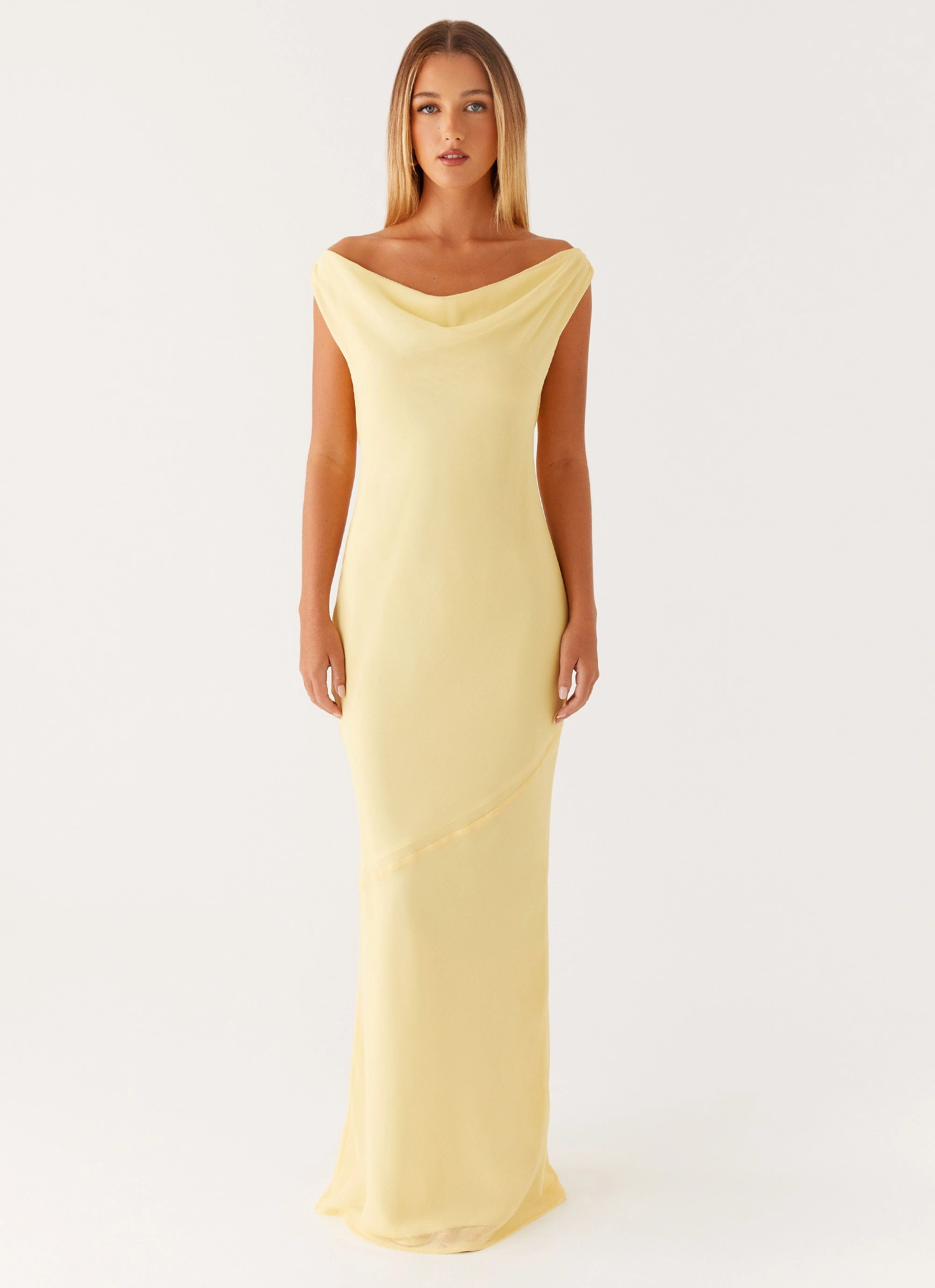Brittany Chiffon Maxi Dress - Pastel Yellow Shimmer-Finish