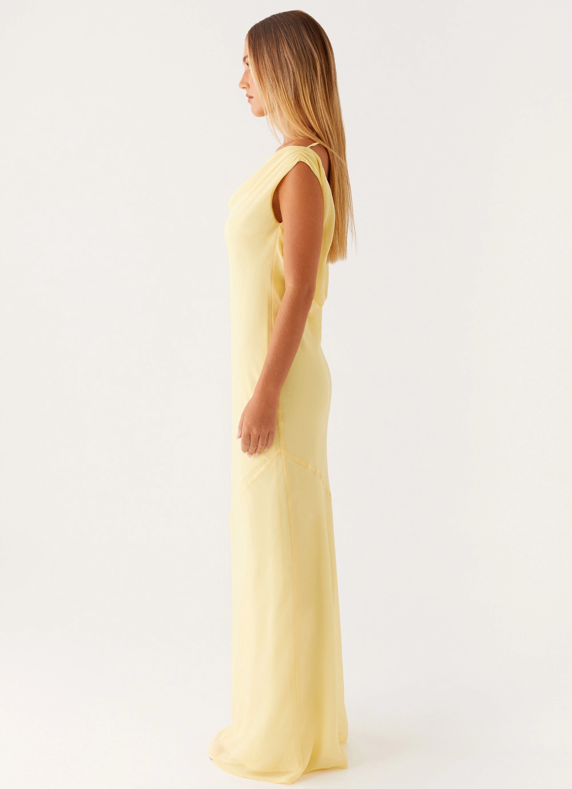 Subtle Texture Button Accent Brittany Chiffon Maxi Dress - Pastel Yellow