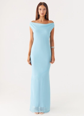 Brittany Chiffon Maxi Dress - Turquoise Elegant Waist