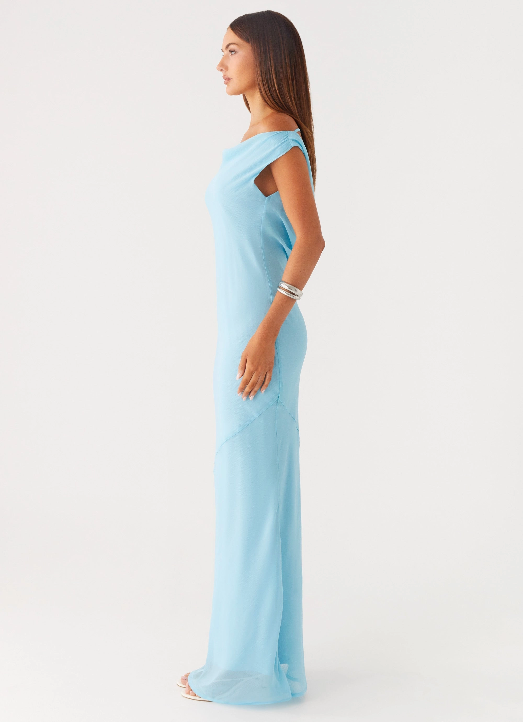 Elastic-Waist Brittany Chiffon Maxi Dress - Turquoise