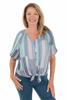 Casual Tee HypoallergenicFibers Broken Stripe Puffed Short Sleeve Shirt