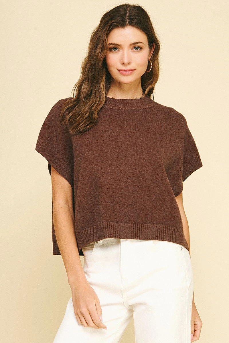 Brown Dropped Shoulder Sweater Top Temperature Control Fabric