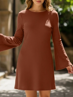 Soft color Chic Rhythm Brown Textured Open Back Bow Dress