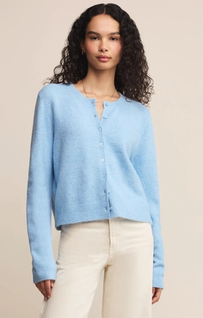 Z Supply Medina Cardigan in Serene Blue Ribbed collar FlexibleCollar