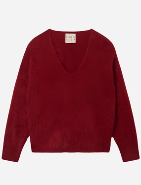 MultiPanelBreathability Double Faced Jersey Knit Brushed Boxy Vee Rouge