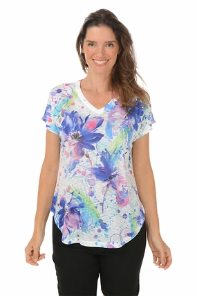 Sophia Short Sleeve Slub Knit Top Ribbed Hem Finish AntiOdorTechnology