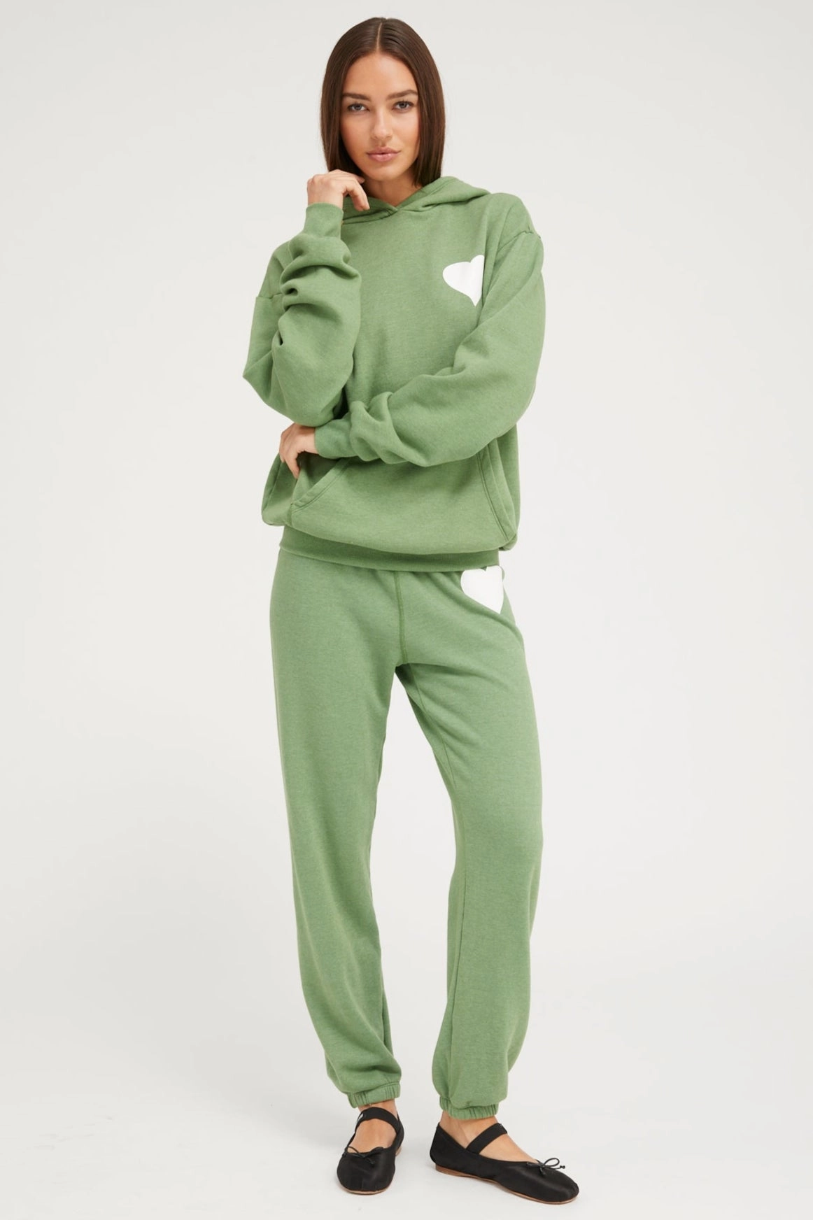 AdjustableHem SeamFreeShoulder Fern Heart Hoodie
