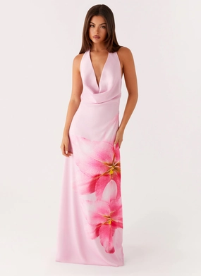 Romantic Vibes Bryony Cowl Maxi Dress - Pink