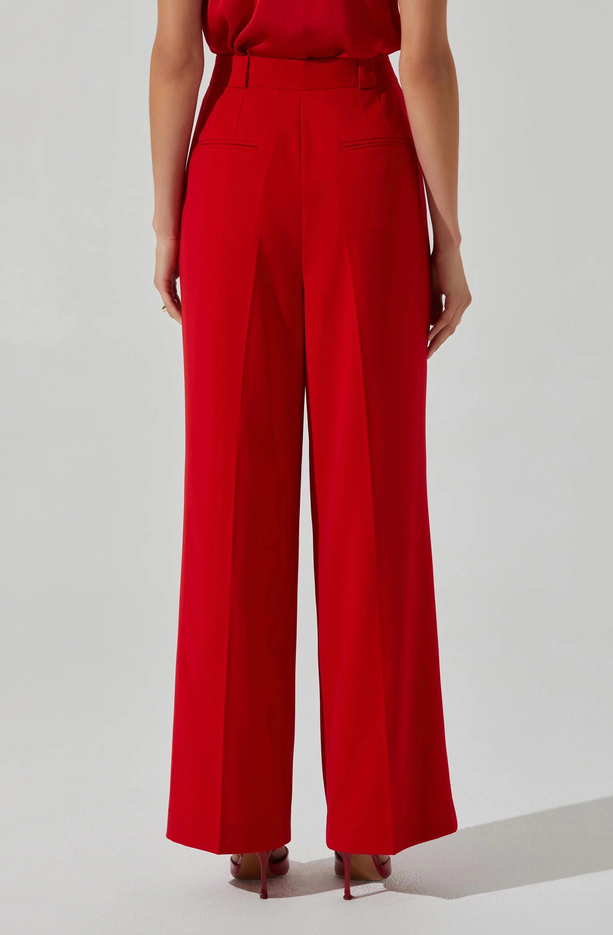 Bryony High Waisted Trouser Pants in Red Low Profile SoftTouchFinish