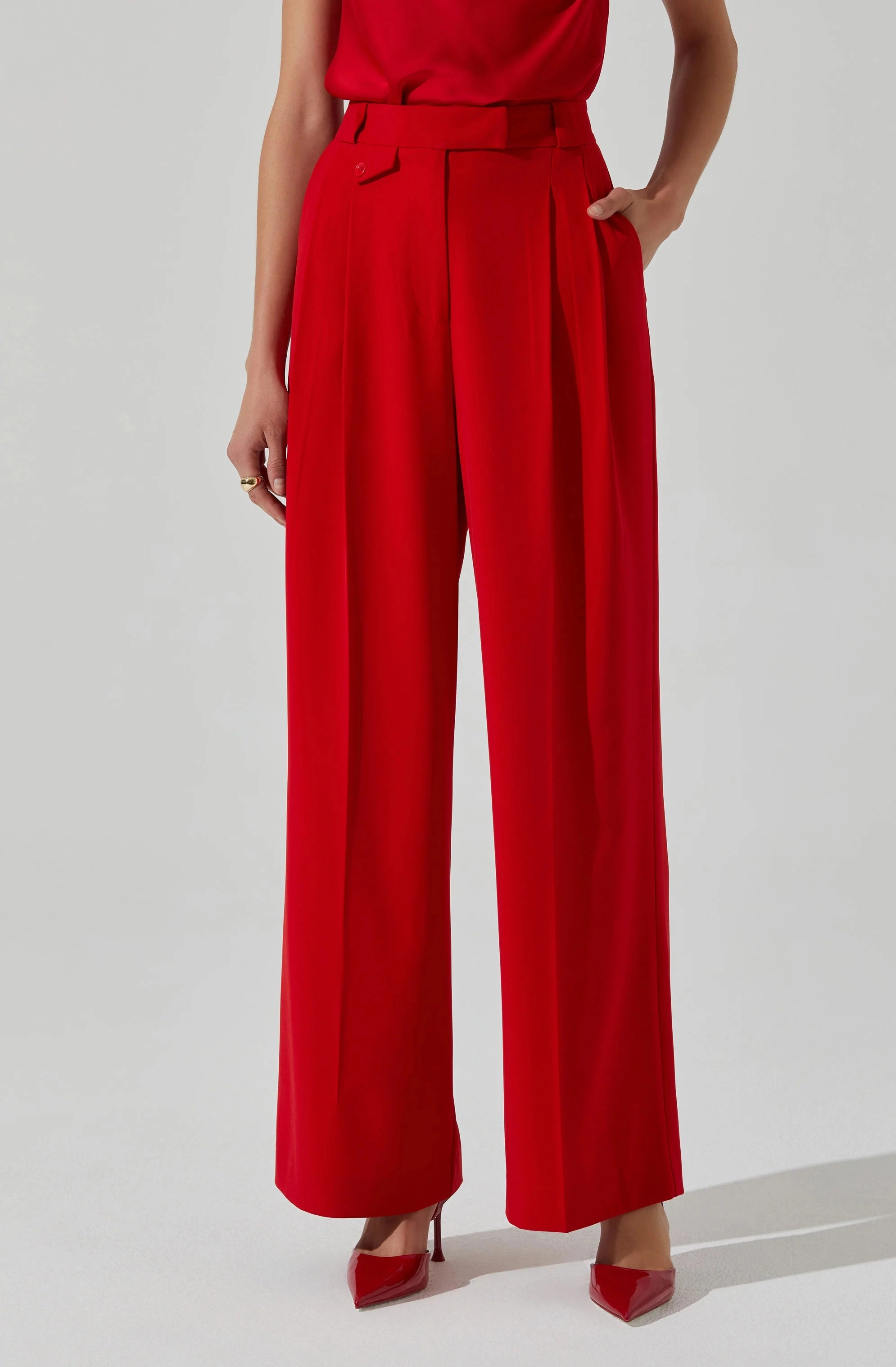 Bryony High Waisted Trouser Pants in Red breathable panels NonSlipGrip