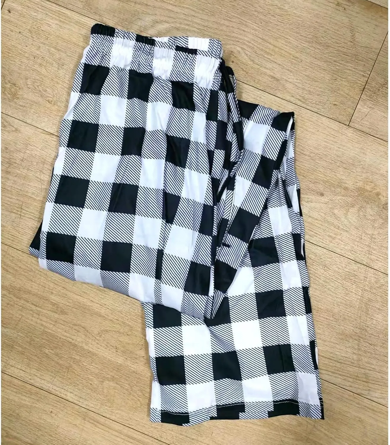 Buffalo Plaid Christmas Pajama Pants Womens Soft Cotton Pj Pants Drawstring High Waist Sleep Pants Wide Leg Pants