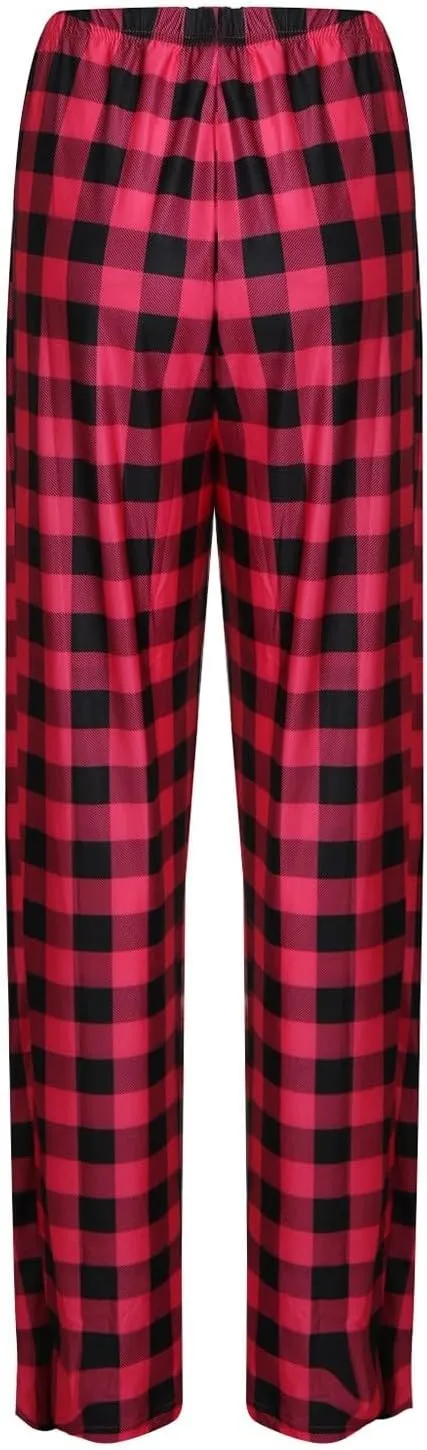 Buffalo Plaid Pajama Pants Women Comfy Soft Wide Leg Pj Pants Drawstring High Waist Baggy Cotton Wide Leg Pants