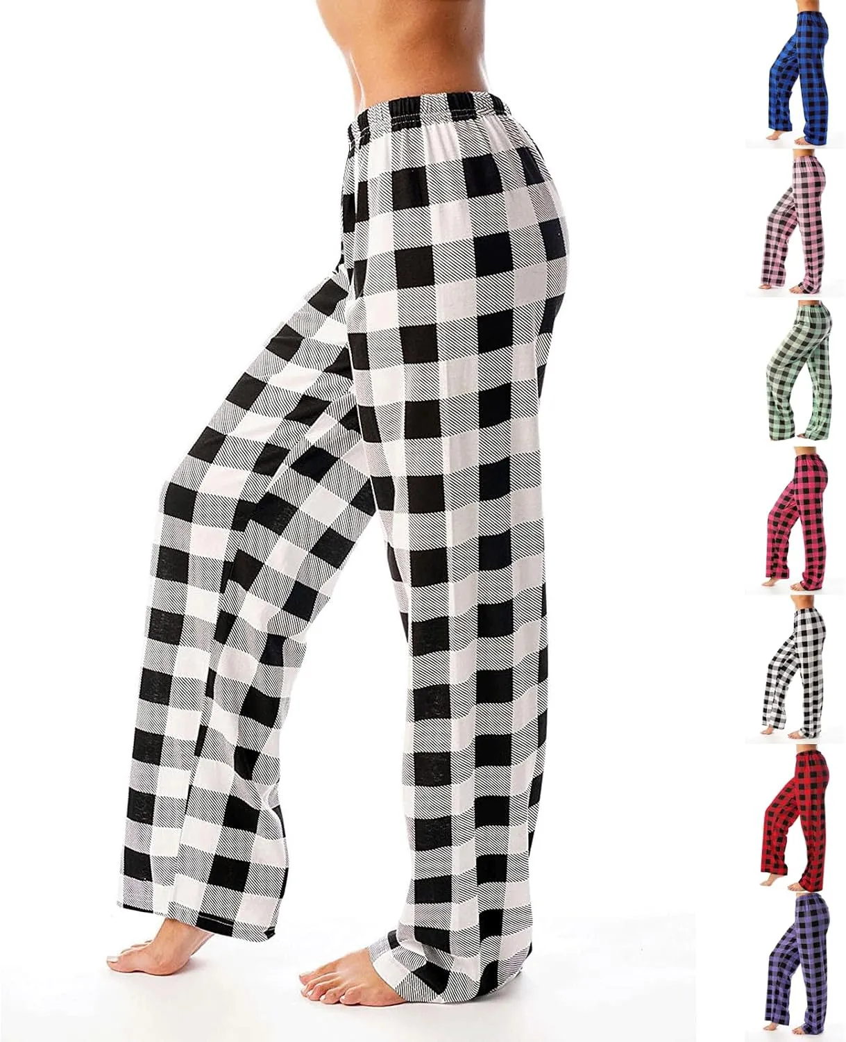 Buffalo Plaid Pajama Pants Women Comfy Soft Wide Leg Pj Pants Drawstring High Waist Baggy Cotton Wide Leg Pants