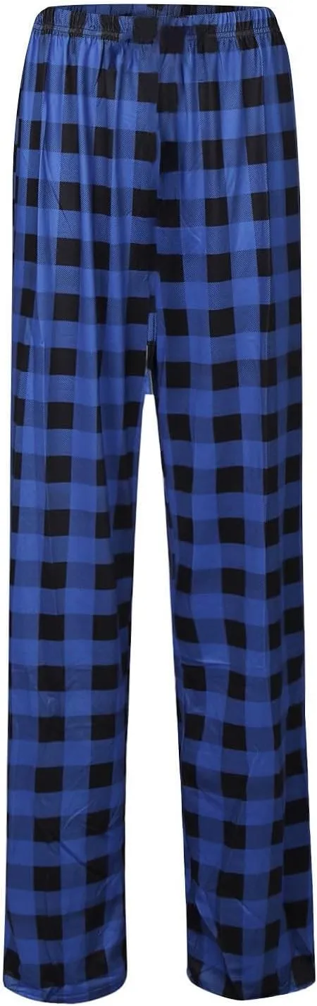 Buffalo Plaid Pajama Pants Women Comfy Soft Wide Leg Pj Pants Drawstring High Waist Baggy Cotton Wide Leg Pants
